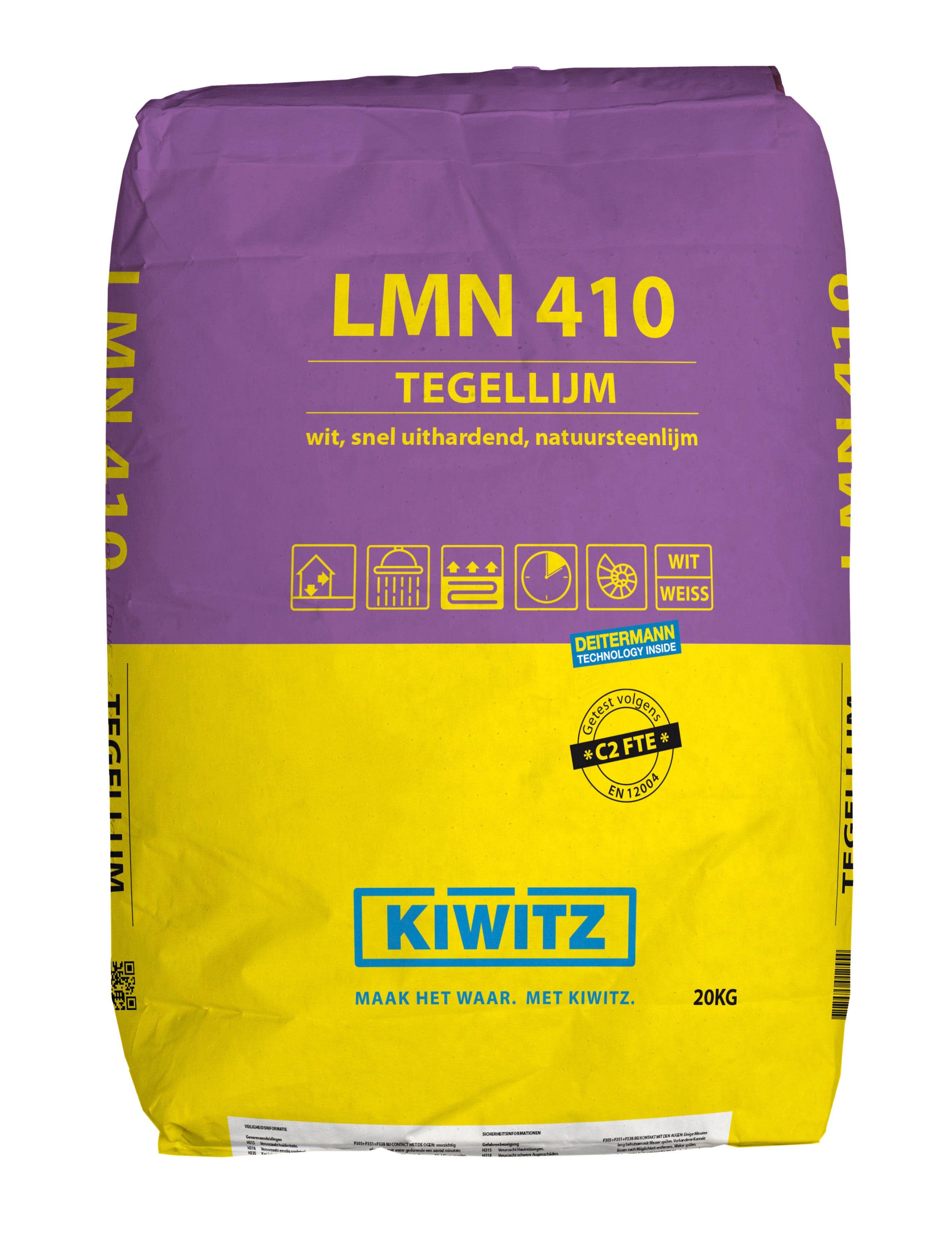 Kiwitz LMN 410 snelafbindende, (natuursteen) tegellijm - wit
